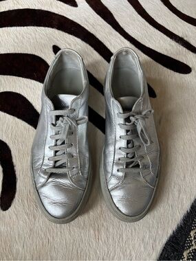 Common Projects Metallic Silver Leather Low-Top Sneakers